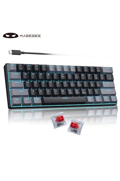 Choice لوحة مفاتيح ألعاب ميكانيكية MageGee MK-Star61 60% بمفتاح رمادي أحمر، 61 مفتاحًا، إضاءة خلفية زرقاء بحرية، صغيرة الحجم