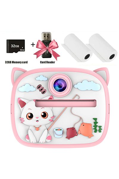 Choice AM300-Pink Cat Children Digital Camera Instant Print for Kids Thermal Print Rabbit Camera Instant Ph