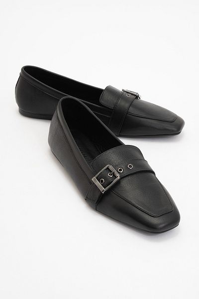 LuviShoes Дамски мокасини PERIWINKLE от естествена кожа с колан в черно