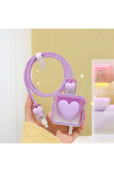 Choice 08 4 في 1 حافظة حماية كابل شاحن Love Heart لهاتف iPhone 15 14 11 16 18 واط 20 واط رأس شحن واقي