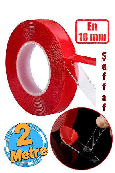 Badem10 Çift Taraflı Silikon Bant Montaj Bandı Şeffaf 18 mm x 2 Metre Güçlü Ç...