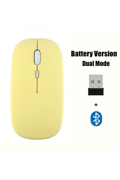 congdi Yellow Portable Wireless Mouse Bluetooth-compatible 2.4GHz Dual Modes Computer Mice with Nano Receiv