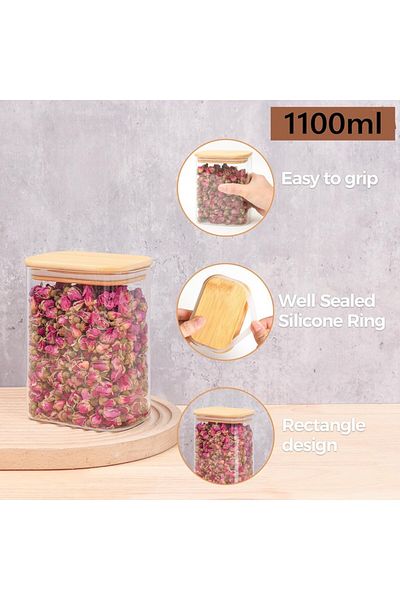 Choice 1100ML Rectangle Clear Storage Jars with Bamboo Lids For Sugar Coffee Pantry Organizer Container fo