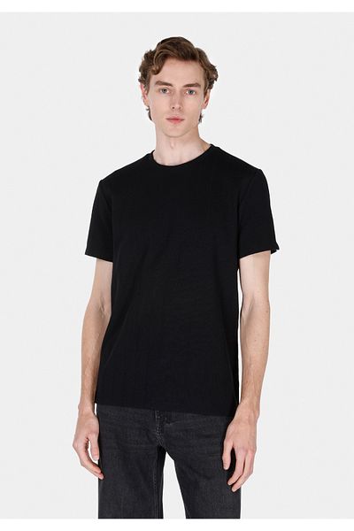 Colin's Regular Fit Round Neck Jacquard Men's Black Short Sleeve T-Shirt