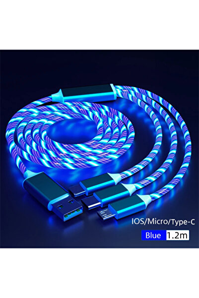 Choice شاحن هاتف ذكي 3 في 1 مزود بإضاءة LED زرقاء بطول 1.2 متر من NNBILI، مزو...