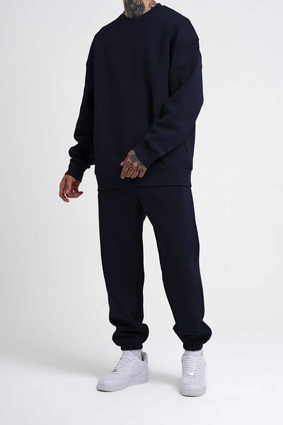ruNadeS Ανδρικό σετ φόρμας oversize Casual Navy Blue O Neck Rubber Leg