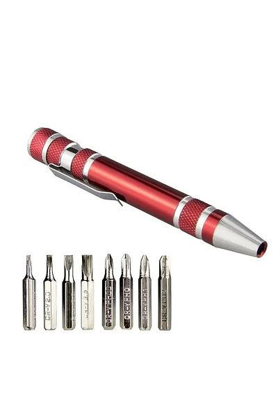 Choice Red 8-in-1 Aluminum Alloy Screwdriver Pen - Changeable Bits For Easy Repairs & Disassembly