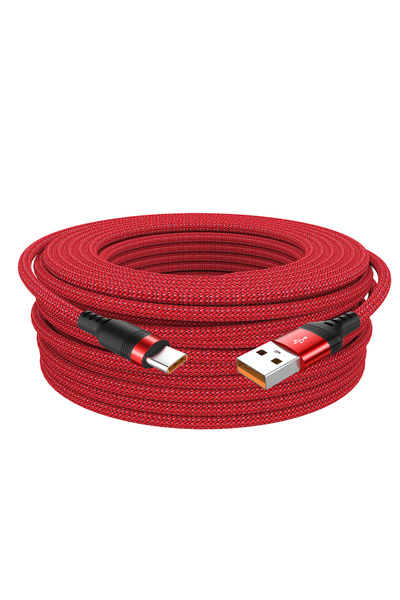 Choice كابل بيانات USB نوع C أحمر بطول 5 متر، مجدول، 6 أمبير، مناسب لجهاز نين...