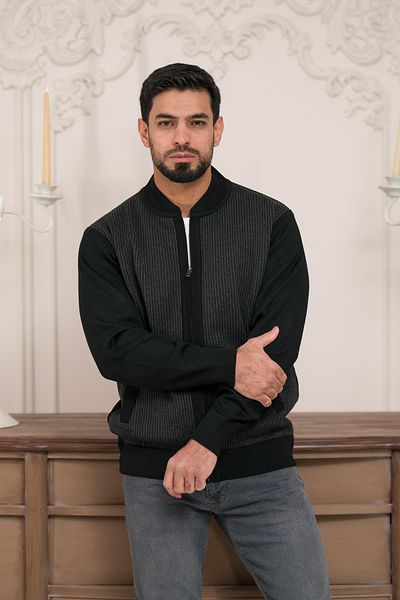 Woolen World Ζακέτα με φερμουάρ Pilot Collar Classic Cut με μοτίβο από ατσάλι