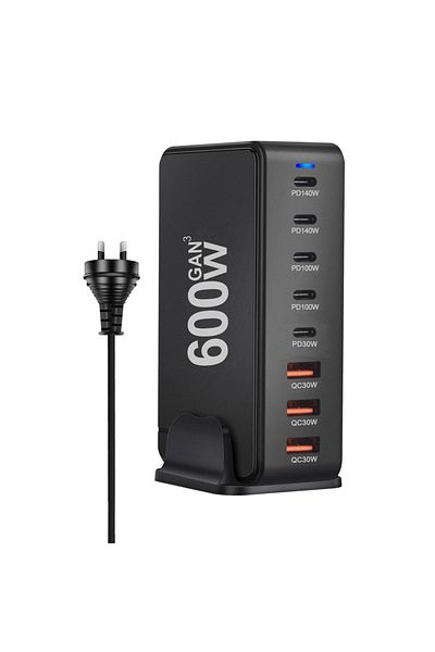 deepartner AU-Black New 600W GaN Fast Charge 3.0 USB-C Charger with 8 Ports  5C3A PD, Portable and Suitable for