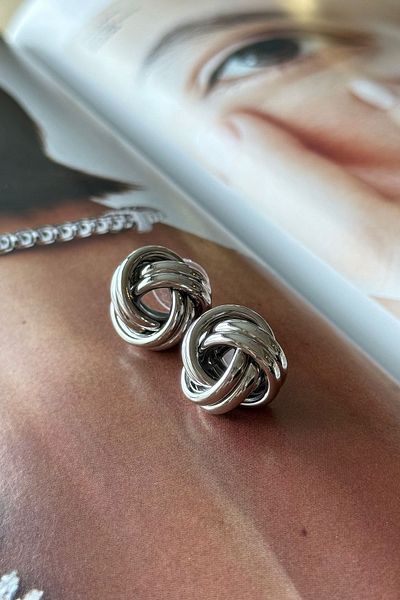 Trendy Butik أقراط فضية اللون الحد الأدنى
