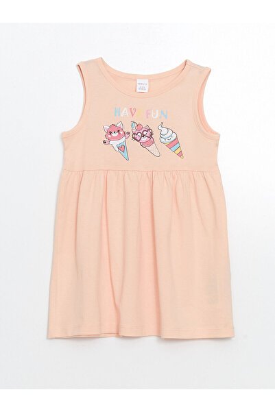 LC Waikiki Nevavm Floral Girl's Dress with Oval Collar and Difference