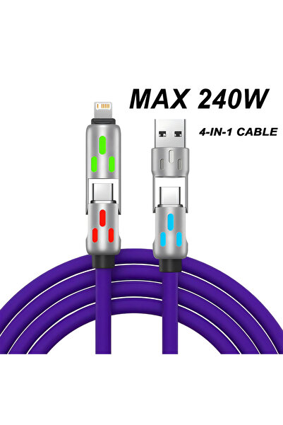 Choice 1 متر أرجواني 4 في 1 شاحن متعدد الموصلات بمرفق دوار USB إلى Type-C 1.2...