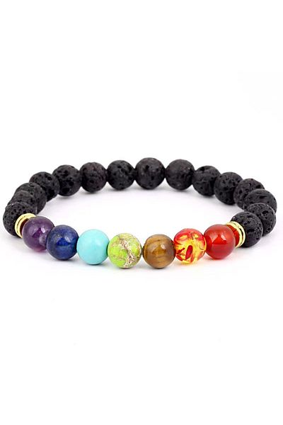 Choice Gold 1pcs Bracelet For Men And Women Volcanic Stone Hand Beaded Colored Stone Stretch Hand Jewelry