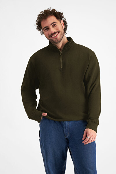 YAKAMEL Erkek Basic 3iplik Yarım Fermuarlı Kazak