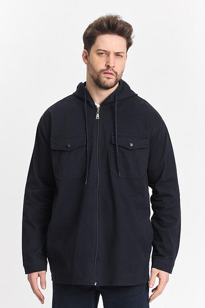 DAMGA JEANS Мъжко яке с качулка и джоб, голям размер, свободно, тъмносиньо