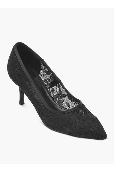 Flora Bella by Shoexpress Flora Bella Lace Textured Slip-On Pumps with Stiletto Heels