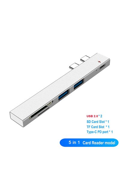 Choice 5 IN 1 Silver 6 In 1 USB C Hub USB Type C Hub Adapter For MacBook Pro/Air M1 M2 2021 2020 2019 2018