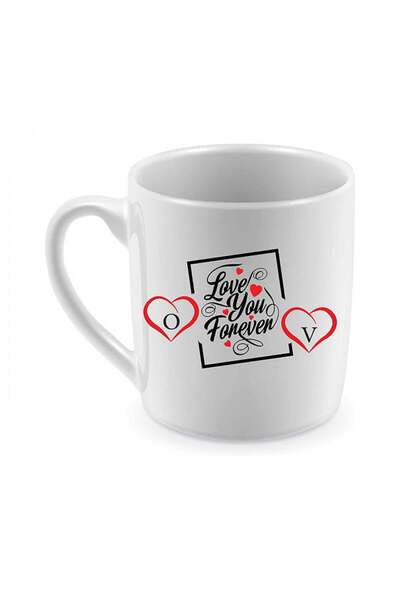 Be Care A double-sided tea mug with the letters O & V printed on it in Englis...