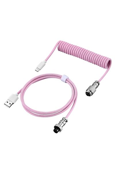 Choice كابل ملفوف باللون الوردي 3 متر للوحة المفاتيح الميكانيكية ومنفذ USB من النوع C وكابل ملفوف Aviator للكمبيوتر المكتبي