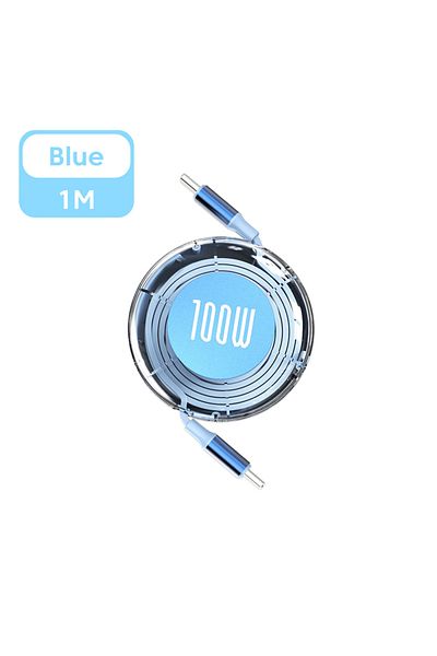 Choice Blue 1m Retractable PD 100W Cable USB Type C to Type C Fast Charging USB C to USB C Cable for iphone