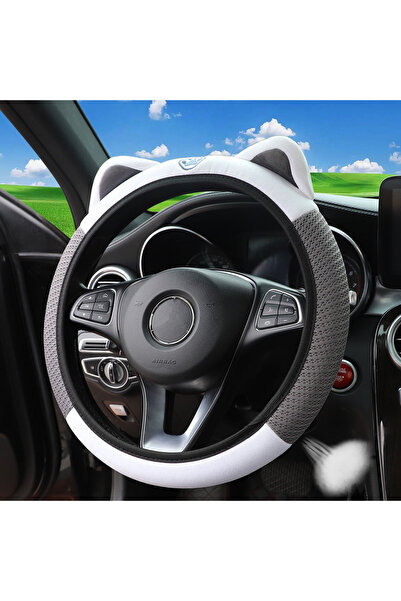 Choice غطاء عجلة قيادة رمادي 1 من القماش الشبكي القابل للتنفس لسيارة قطة لطيف...