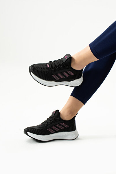 LUXEON Γυναικεία μαύρα φούξια κορδόνια ορθοπεδικά πλεκτά με ελαφριά σόλα αθλητικά παπούτσια καθημερινά για περπάτημα