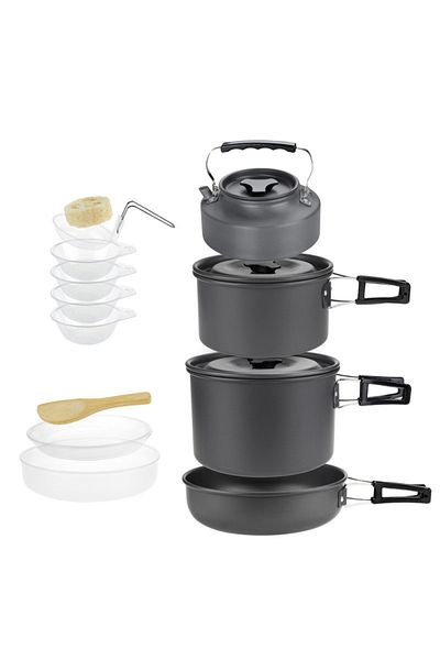 Choice 4-5 person pot set K Camping Cookware Set for 1-7 Persons, Lightweight and Portable Pot and Pan with