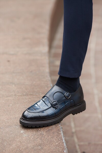 Faruk balkanas Pantofi casual din piele naturală de crocodil cu cataramă dubl...