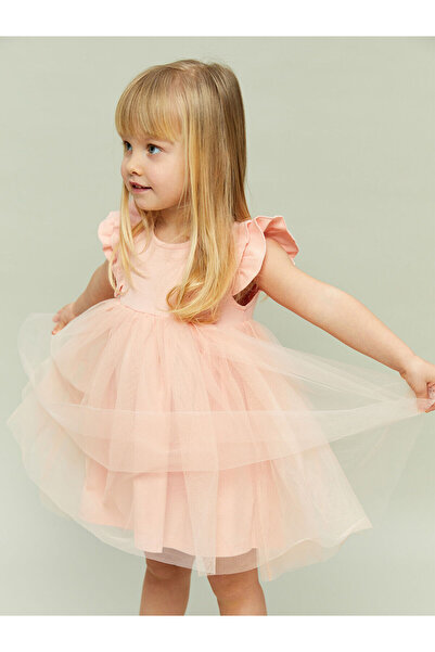 LC Waikiki LCW baby Pembe Basic Dantel Tüllü Kız Bebek Elbise