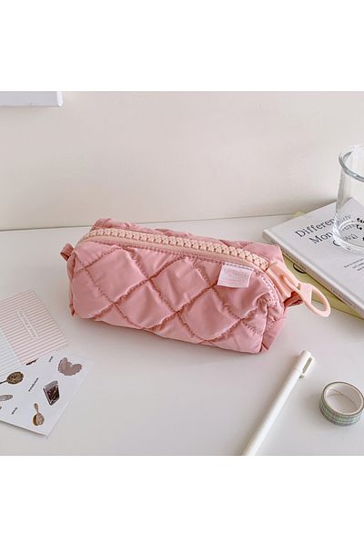 Choice Pink Soft Quilting Big Zipper Pencil Case School Stationary Storage Bag Large Capacity Pen Bag