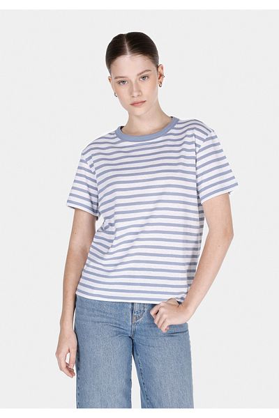 Colin's Regular Fit Round Neck Striped Women's Blue Short Sleeve T-Shirt