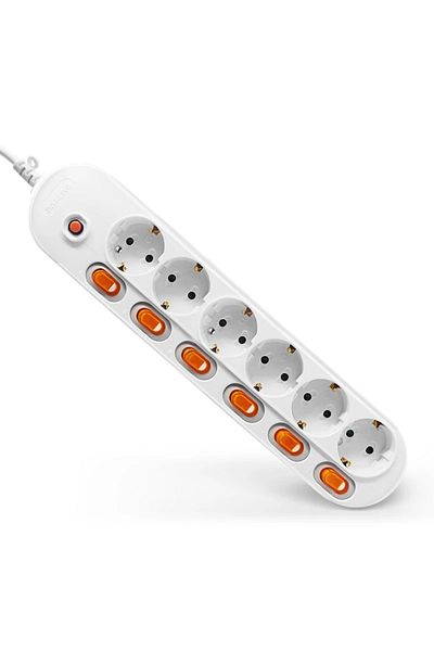 Choice EU Plug Sockets PS176-EU-6 Outelts Power Strip Surge Protection EU Plug 3/5/6 Way Outlets Electrical