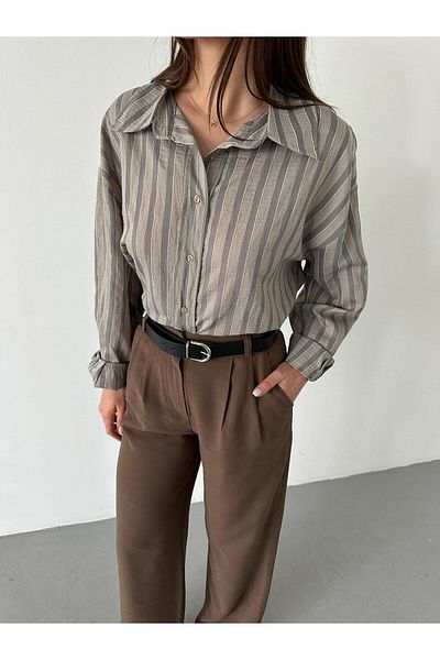 My Blog Brown Double Pleated Belted Trousers - 3780