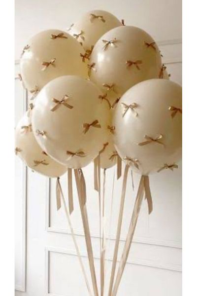Çemrek Süs Parti Gold Ribbon Bow Balloon Bundle Set 10 Pcs