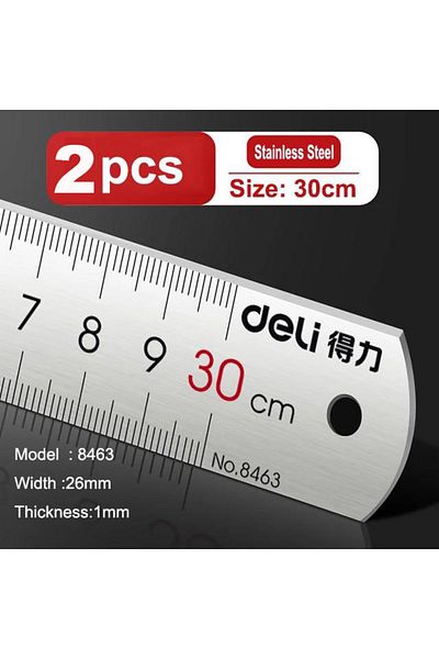 Deli 2pcs-30cm Deli Stainless Steel Ruler 15/20/30cm Metal Straight Ruler for Home School Precision Measu
