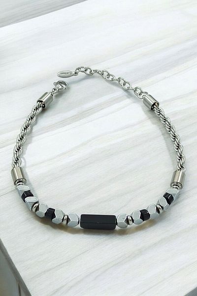 Çlk Accessories سوار رجالي من الفولاذ بتصميم هندسي مرصع بالأحجار 707670