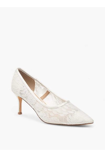 Flora Bella by Shoexpress Flora Bella Lace Textured Slip-On Pumps with Stiletto Heels