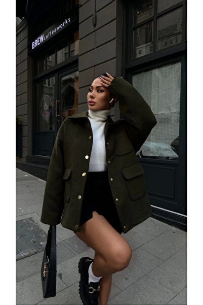 Genel Markalar çıt çıt Kapama Kaşe Kaşmir Kumaş Cep Ve Düğme Detay Oversize Bleazer Bol Kesim Kalın Pinterest Ceket