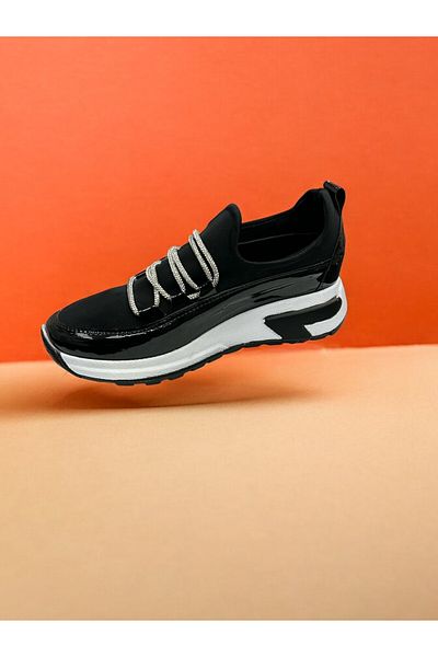 iskarpino Parachute Flexible Fabric Stone Thick Sole Women's Black Casual Walking Shoes Sneaker