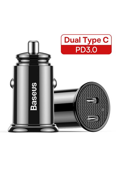 Baseus New Dual Type C Baseus 30W USB Car Charger Quick Charge 4.0 3.0 FCP SCP USB PD For Xiaomi iPhone 12