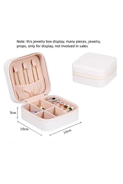 Choice صندوق تخزين مزدوج صغير أبيض لتنظيم الأقراط والخواتم، حقيبة صغيرة بسحاب...