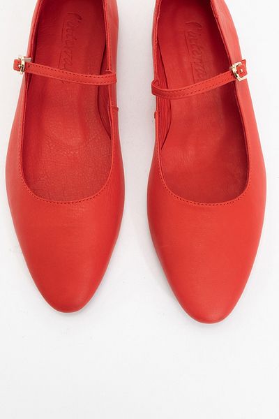 LuviShoes Lunaire Red Genuine Leather Single Strap Pointed Toe Women's Ballerina Shoes