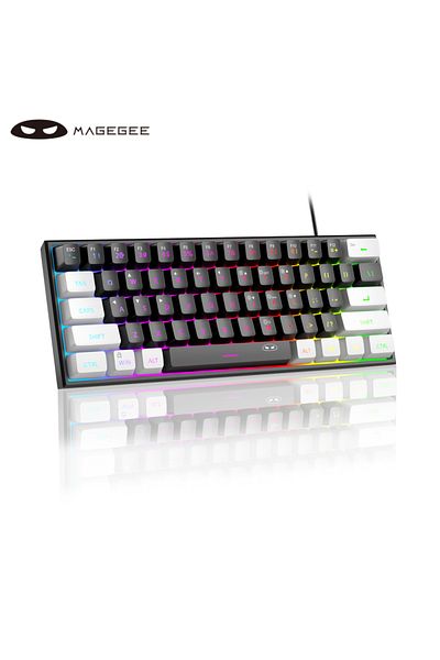 MageGee White Black Ts91 60% Compact Wired Keyboard 61 Keys Rgb Backlight Small Portable Office Comp