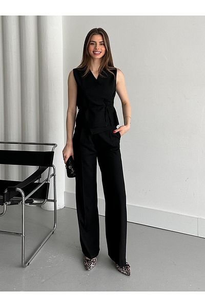 Laluvia Set pantaloni negri cu guler dublu - 8496