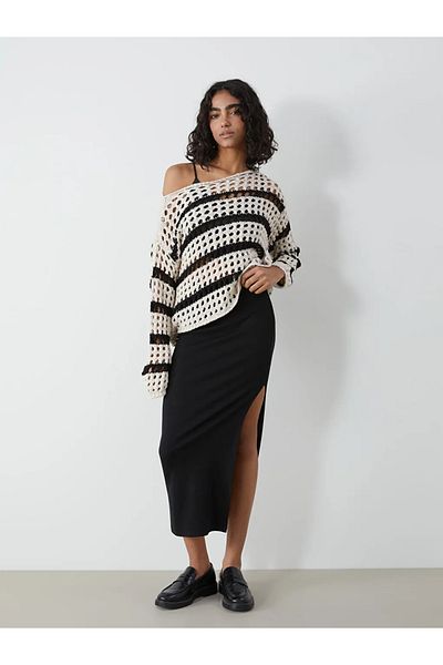 LC Waikiki Xside Ecru Boat Neck Openwork Women's Knitwear Sweater