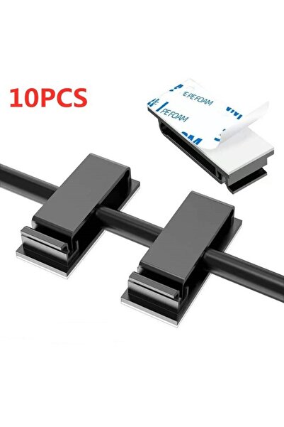 Choice 10 قطع - حامل كابلات لاصق أسود لتنظيم الأسلاك وربط الأسلاك ومشابك لأجه...