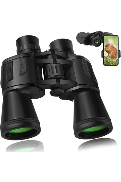 Choice منظار عسكري أسود 20x50 للبالغين مع محول للهاتف الذكي مع تلسكوب عدسة FM...