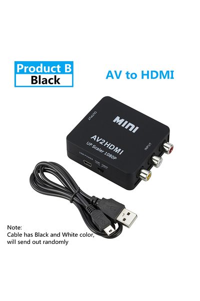 PzzPss محول AV2HD Black 1080P متوافق مع HDMI إلى AV Scaler محول فيديو مركب RCA إلى HDMI متوافق