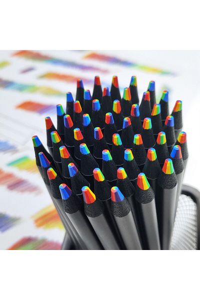 Choice 10pcs(sharpened) 5/10pcs 7-color kawaii black wood rainbow core colored pencil drawing tool wooden p
